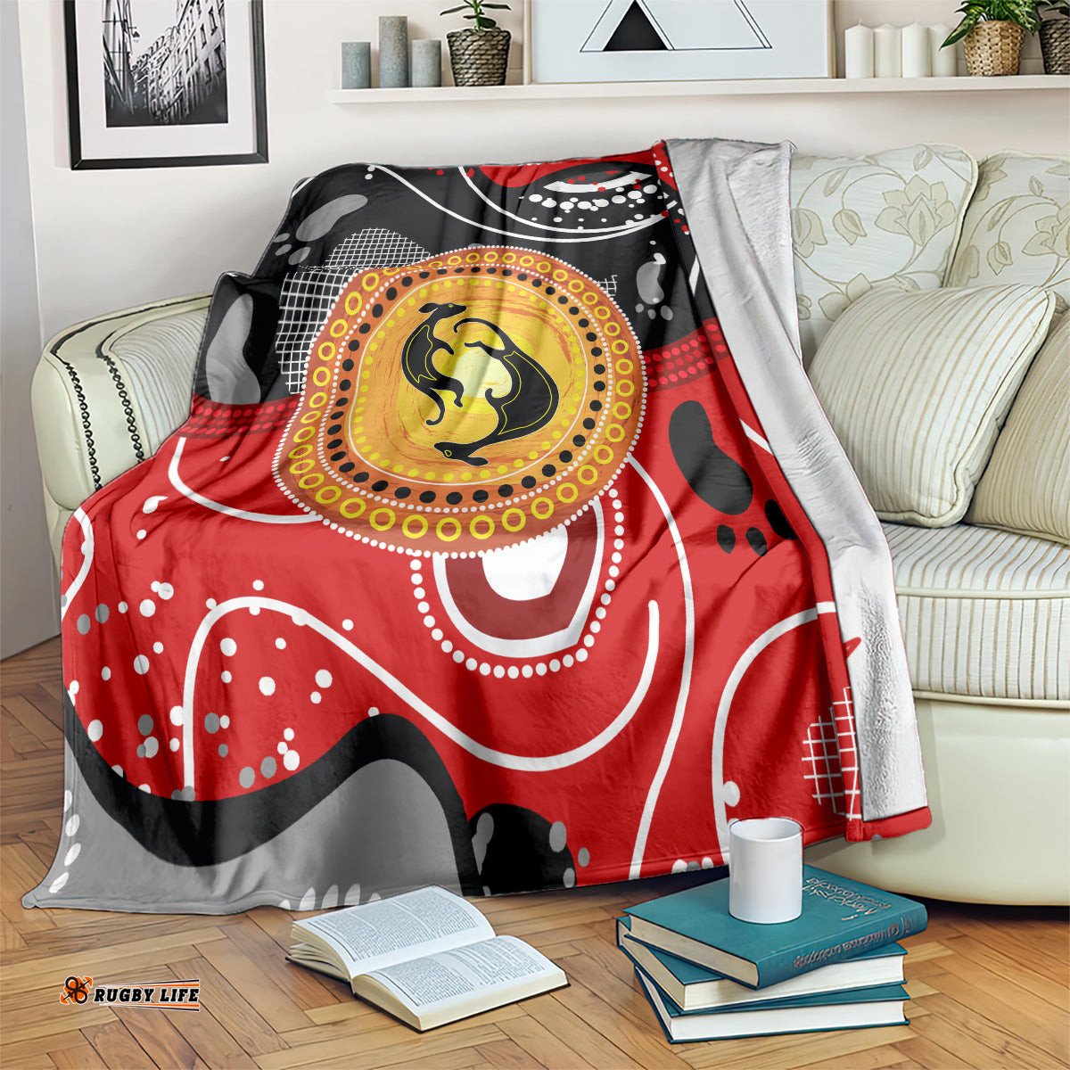 aboriginal flag style dot art and abstract kangaroo blanket ts04