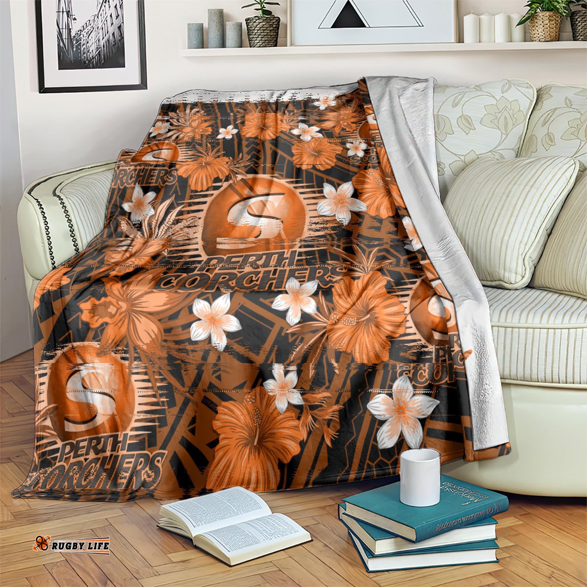 Australian Scorchers Cricket Blanket Baeuty Pacific Hibiscus and Polynesian Pattern