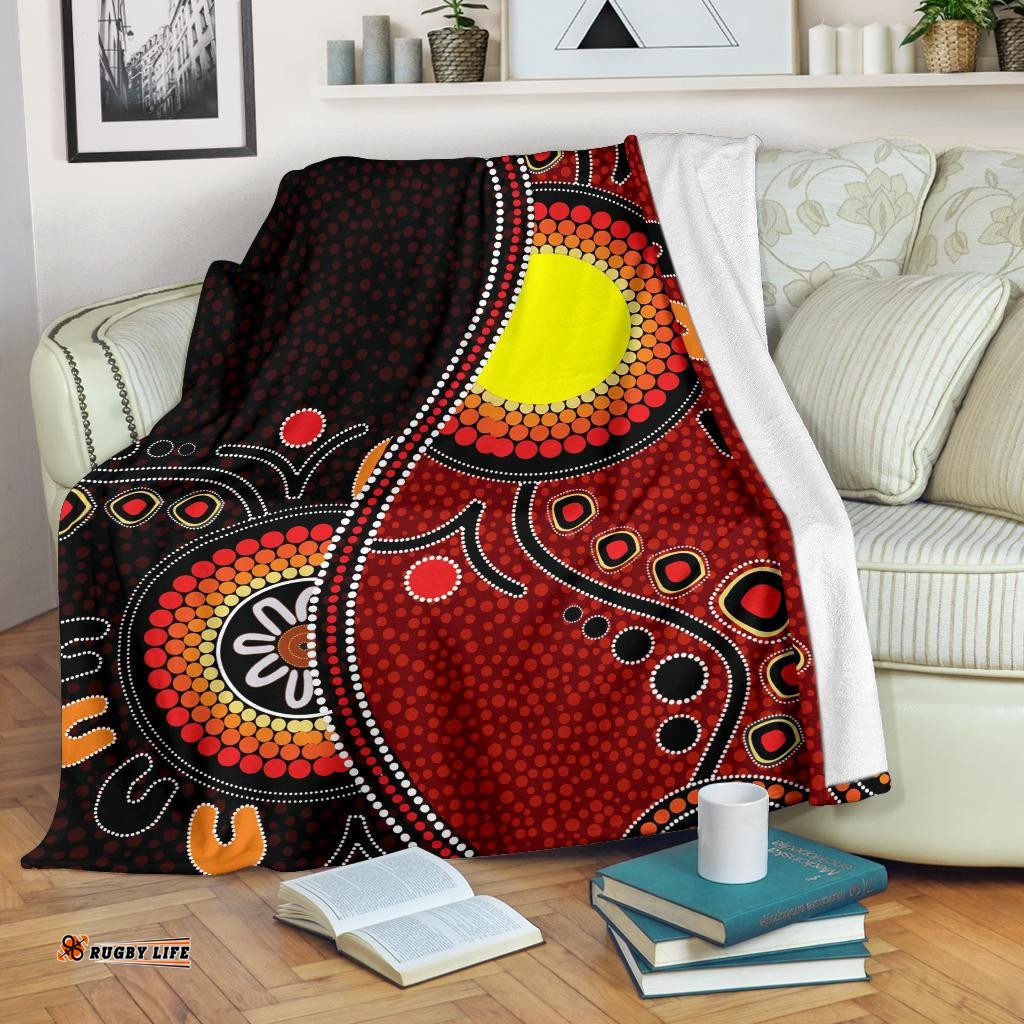 Aboriginal Premium Blanket Australia Flag Dot Painting Art