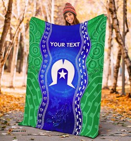 Custom Torres Strait Islanders Premium Blanket Torres Symbol With Aboriginal Patterns
