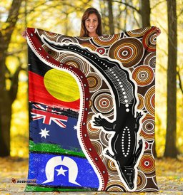 Premium Blanket Australian Aboriginal Crocodile With NAIDOC Flags
