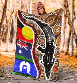 Premium Blanket Australian Aboriginal Crocodile With NAIDOC Flags