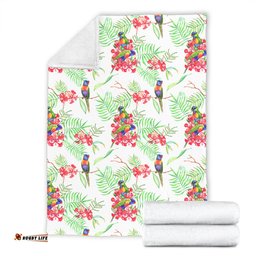 Australia Rainbow Lorikeets Blanket - Rainbow Lorikeets Colorful Tropical Exotic Flowers Blanket