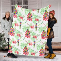 Australia Rainbow Lorikeets Blanket - Rainbow Lorikeets Colorful Tropical Exotic Flowers Blanket