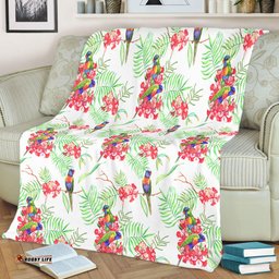 Australia Rainbow Lorikeets Blanket - Rainbow Lorikeets Colorful Tropical Exotic Flowers Blanket