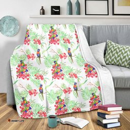 Australia Rainbow Lorikeets Blanket - Rainbow Lorikeets Colorful Tropical Exotic Flowers Blanket