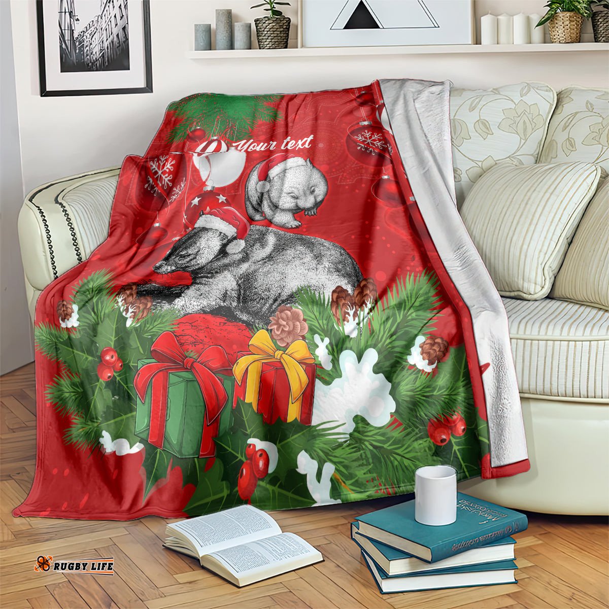 Personalised Wombat Lover Blanket Australia Merry Christmas Aboriginal