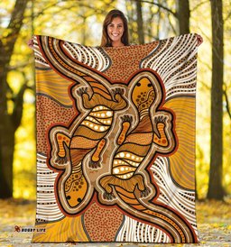 Aboriginal Premium Blanket Indigenous Two Lizard Vintage Stye