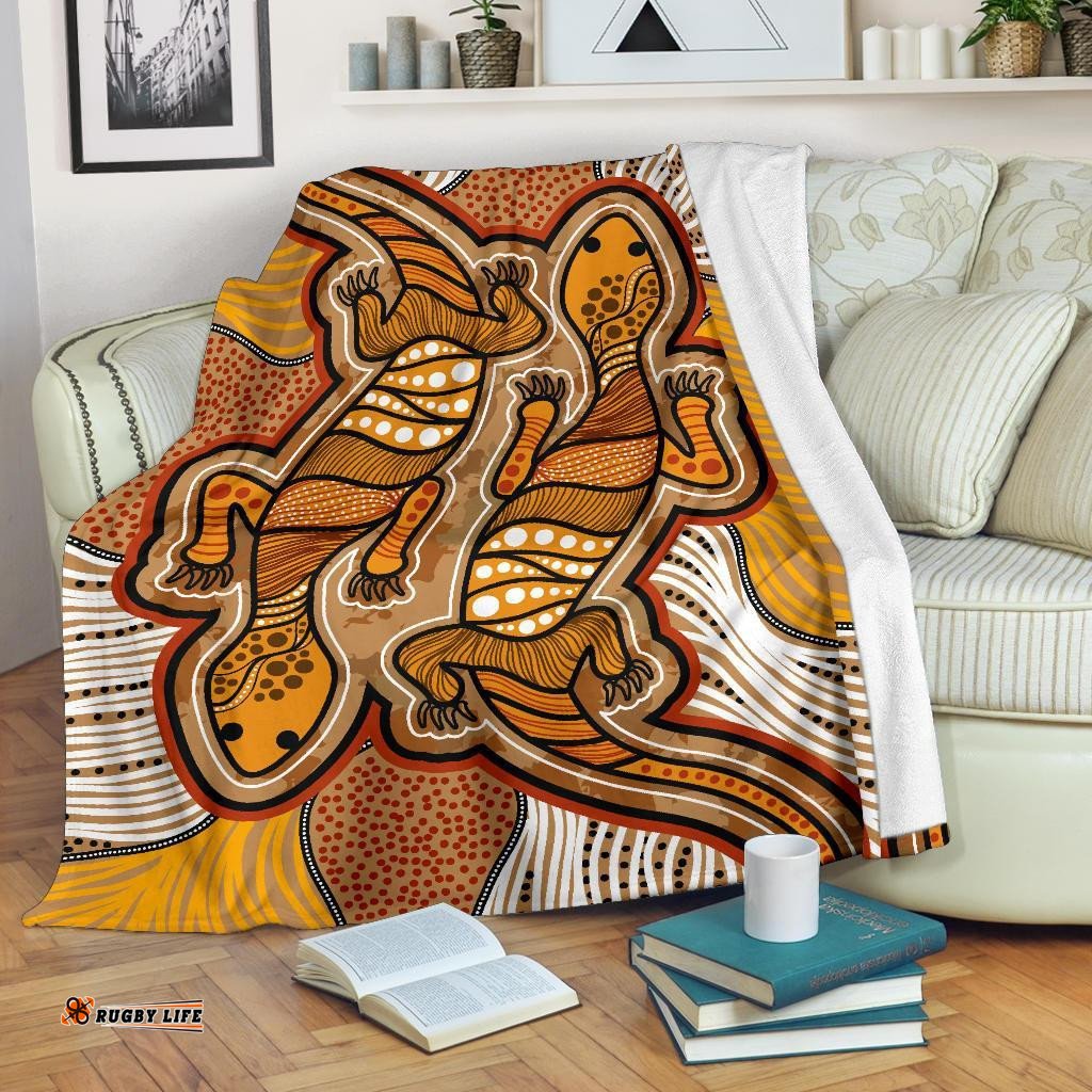 Aboriginal Premium Blanket Indigenous Two Lizard Vintage Stye