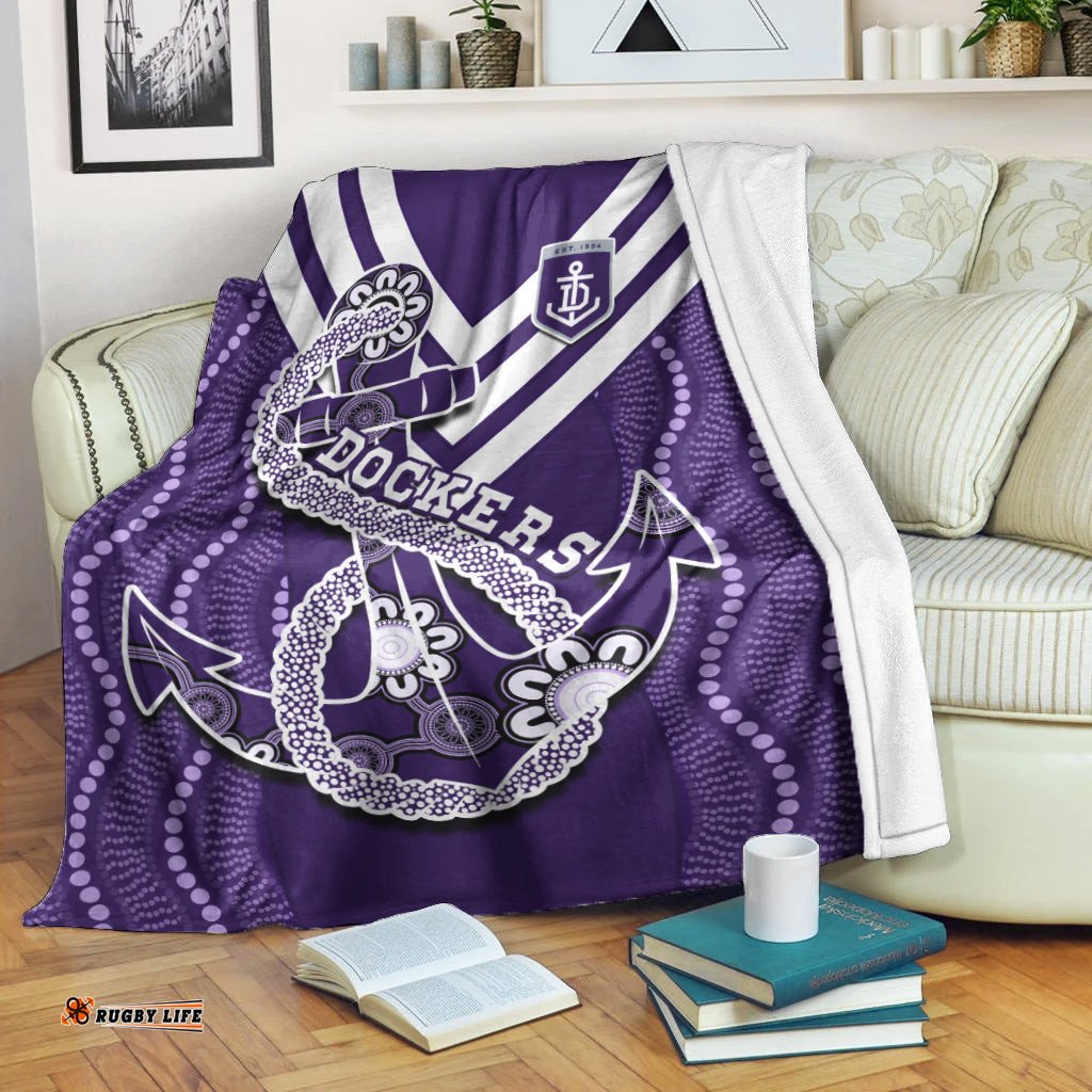 Dockers Football Premium Blanket Fremantle Anchor Mix Aboriginal Pattern Dynamic Style