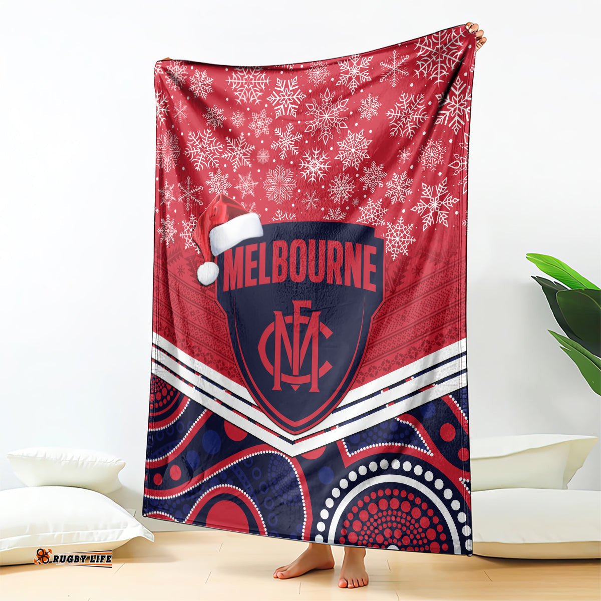 custom melbourne football christmas blanket merry xmas 2023 mix aboriginal art