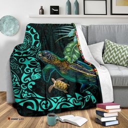 Tiki Polynesian Premium Blanket Turtle Hibiscus