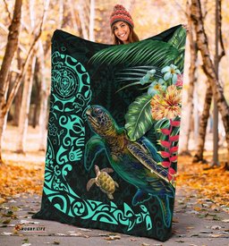 Tiki Polynesian Premium Blanket Turtle Hibiscus