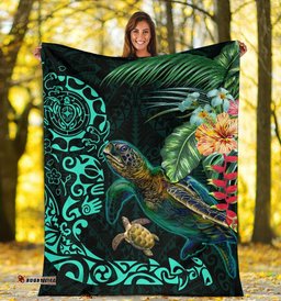 Tiki Polynesian Premium Blanket Turtle Hibiscus