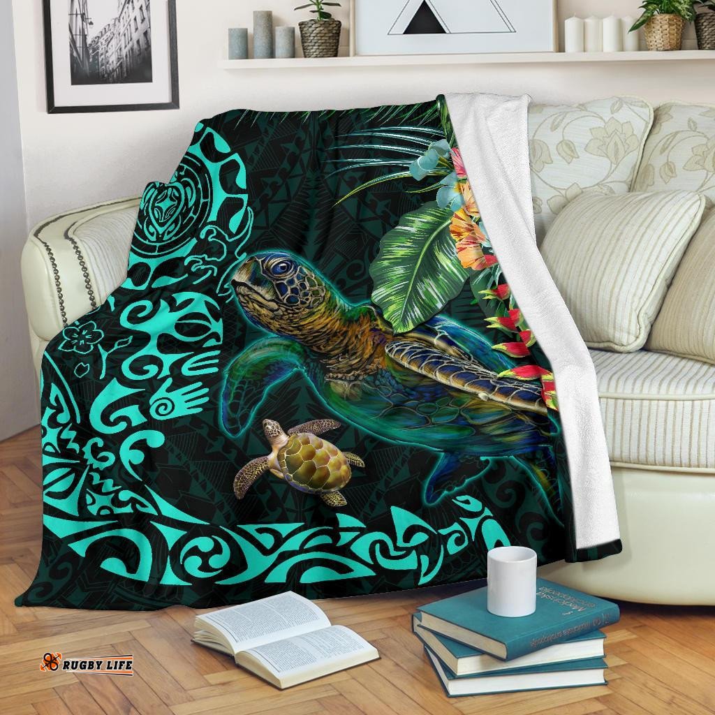 Tiki Polynesian Premium Blanket Turtle Hibiscus