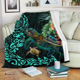 Tiki Polynesian Premium Blanket Turtle Hibiscus