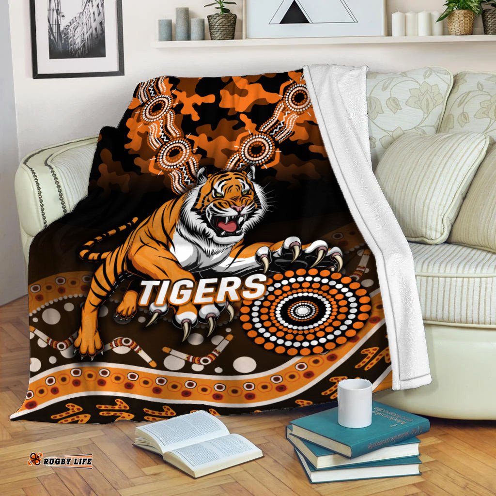 Tigers Rugby ANZAC Day Camouflage Indigenous Art Blanket