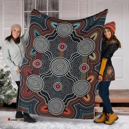 Australia Aboriginal Premium Blanket Indigenous Symbol Dot Painting Art Ver 14