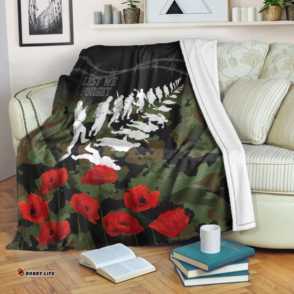 New Zealand ANZAC Lest We Forget Poppy Camo Premium Blanket