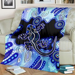 Australia Blanket Aussie Opal Pattern With Lizard Aboriginal Art Turquoise