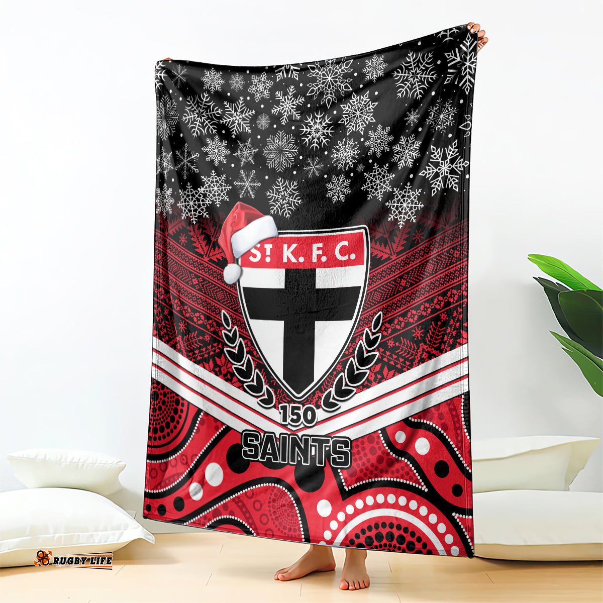 St Kilda Football Christmas Blanket Merry Xmas Mix Aboriginal Art 08