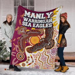 Sea Eagles Aboriginal Rugby Blanket Double Sea Eagles With Tribal Sun And Footprints