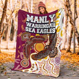 Sea Eagles Aboriginal Rugby Blanket Double Sea Eagles With Tribal Sun And Footprints