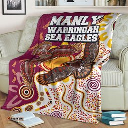 Sea Eagles Aboriginal Rugby Blanket Double Sea Eagles With Tribal Sun And Footprints