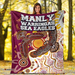 Sea Eagles Aboriginal Rugby Blanket Double Sea Eagles With Tribal Sun And Footprints