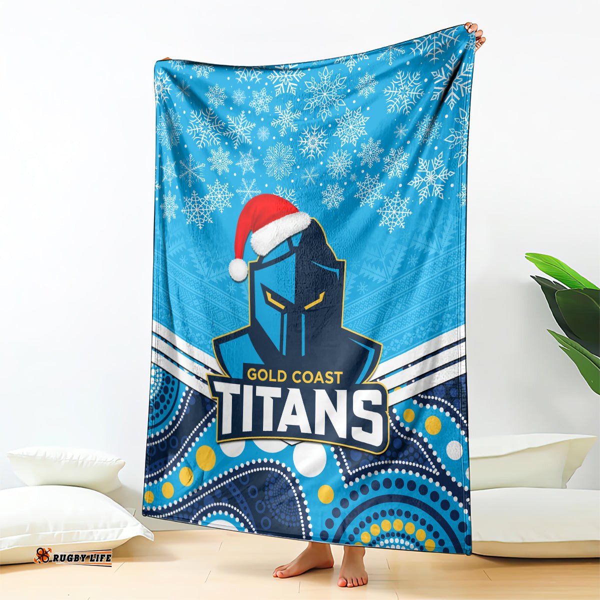 Titans Rugby Christmas Blanket Merry Xmas Mix Aboriginal Art