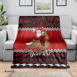 Personalised New Zealand Christmas Blanket Kiwi Santa Claus Maori Meri Kirihimete