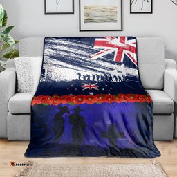 New Zealand and Australia ANZAC Day Blanket Lest We Forget Red Poppy Flowers and Soldier