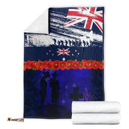 New Zealand and Australia ANZAC Day Blanket Lest We Forget Red Poppy Flowers and Soldier