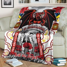 St. George Rugby ANZAC Day Watercolour Custom Blanket Remembrance Dragons With Poppy Flower