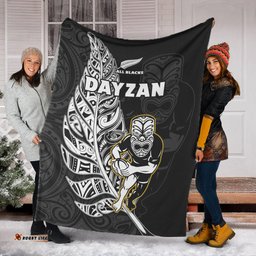 DAYZAN New Zealand Rugby Permium Blanket All Black Silver Fern Maori Pattern Version Black