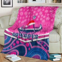 custom cowboys rugby christmas blanket merry xmas 2023 mix aboriginal art pink version