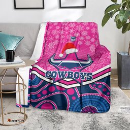 custom cowboys rugby christmas blanket merry xmas 2023 mix aboriginal art pink version