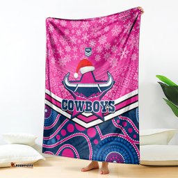 custom cowboys rugby christmas blanket merry xmas 2023 mix aboriginal art pink version