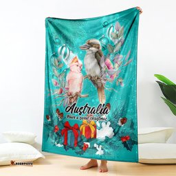 Kookaburra and Cockatoo Blanket Australia Merry Christmas Aboriginal Teal Style