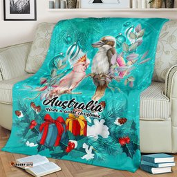 Kookaburra and Cockatoo Blanket Australia Merry Christmas Aboriginal Teal Style