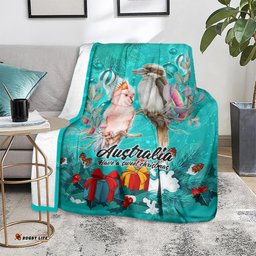 Kookaburra and Cockatoo Blanket Australia Merry Christmas Aboriginal Teal Style