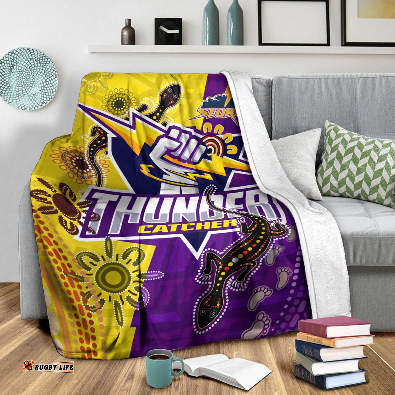 Storm Aboriginal Rugby Custom Blanket The Indigenous Storm Thunder Catcher 09