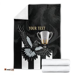 Personalised AFL Collingwood Blanket Magpies Premiers With Trophy Proud