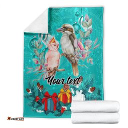 Personalised Kookaburra and Cockatoo Blanket Australia Merry Christmas Aboriginal Teal Style