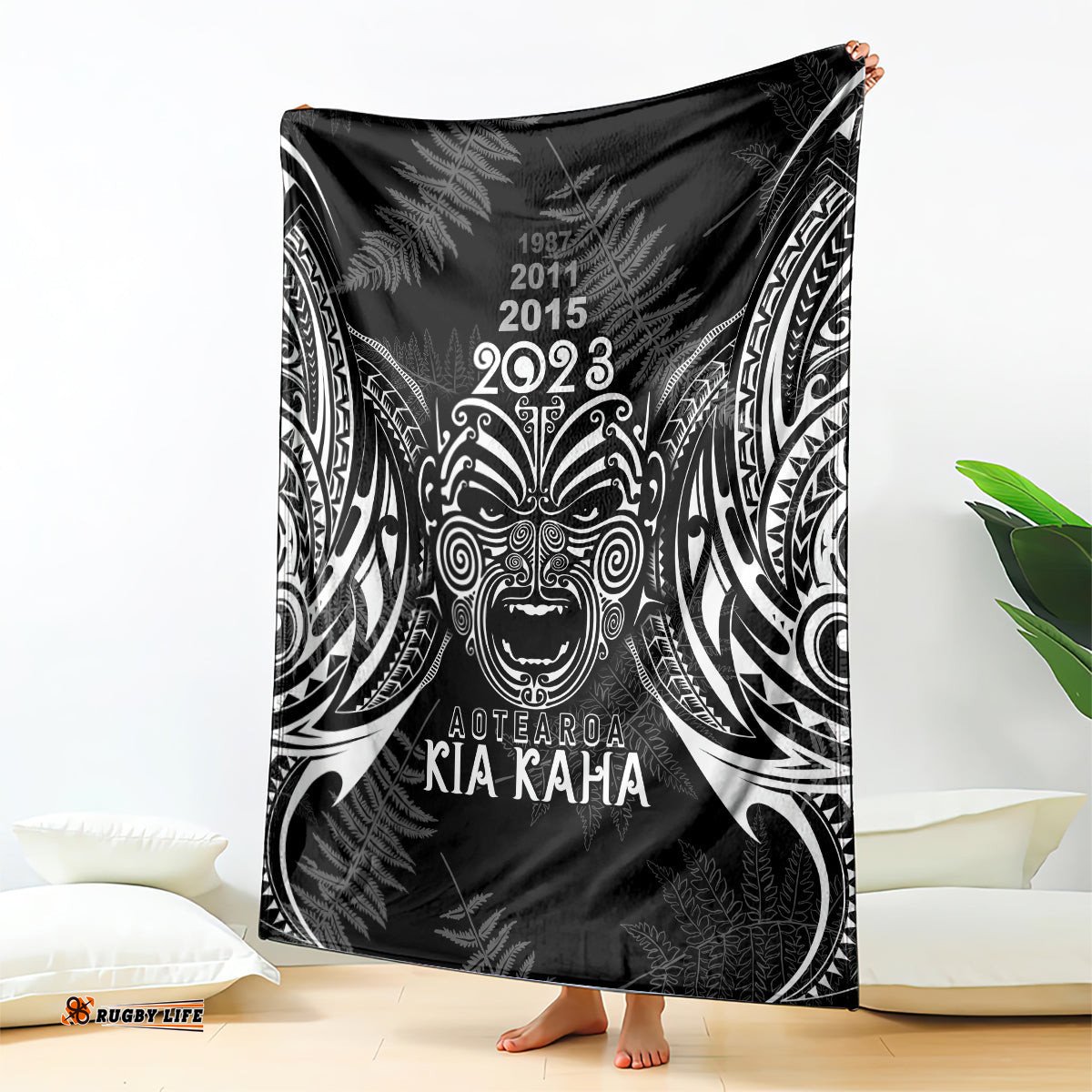 custom new zealand rugby blanket 2023 world cup aotearoa haka face
