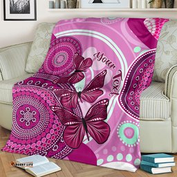 Personalised Australia Breast Cancer Blanket Indigenous Butterfly No One Fights Alone