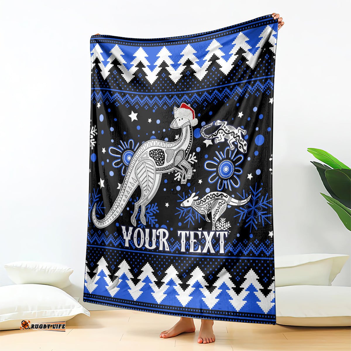 Custom North Kangaroos Football Blanket Roos Christmas Vibe