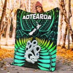 Aotearoa Fern Premium Blanket New Zealand Hei Tiki Green Style