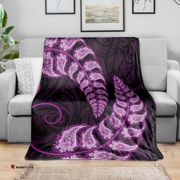 Purple New Zealand Paisley Silver Fern Blanket Aotearoa Maori