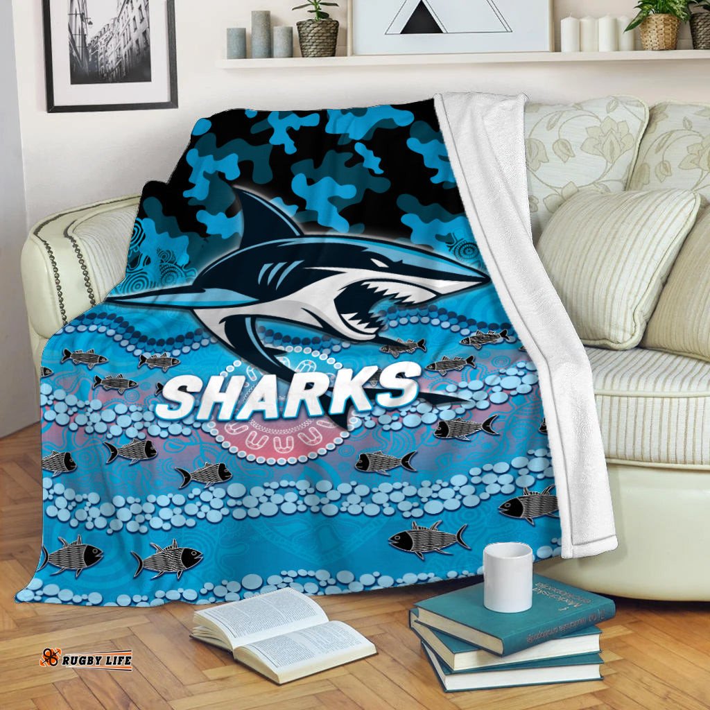 Sharks Rugby ANZAC Day Camouflage Indigenous Art Blanket